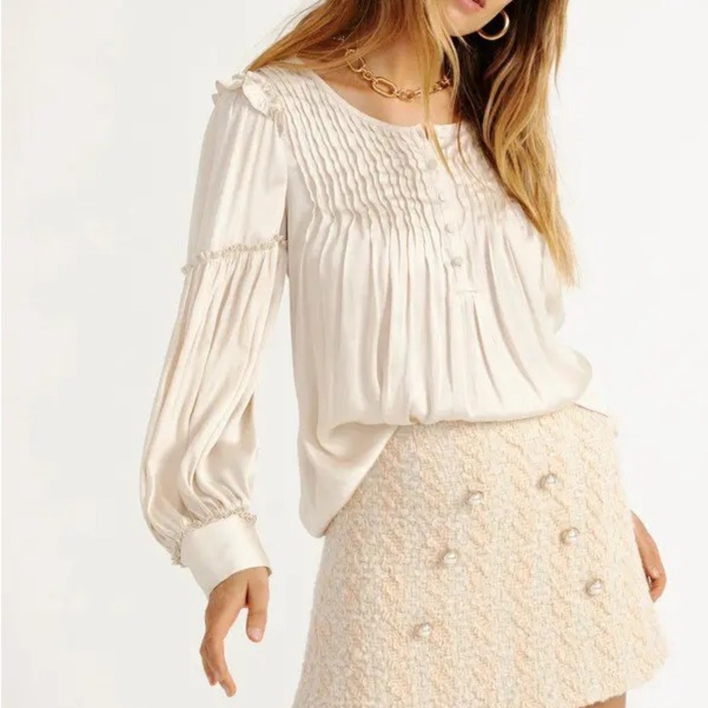 loveshackfancy janiyah blouse in cream satin